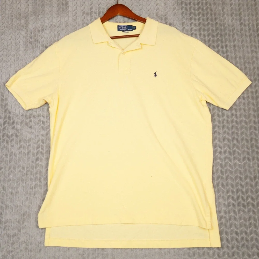 Polo Ralph Lauren Polo Shirt Mens XL Yellow Pique Cotton Classic